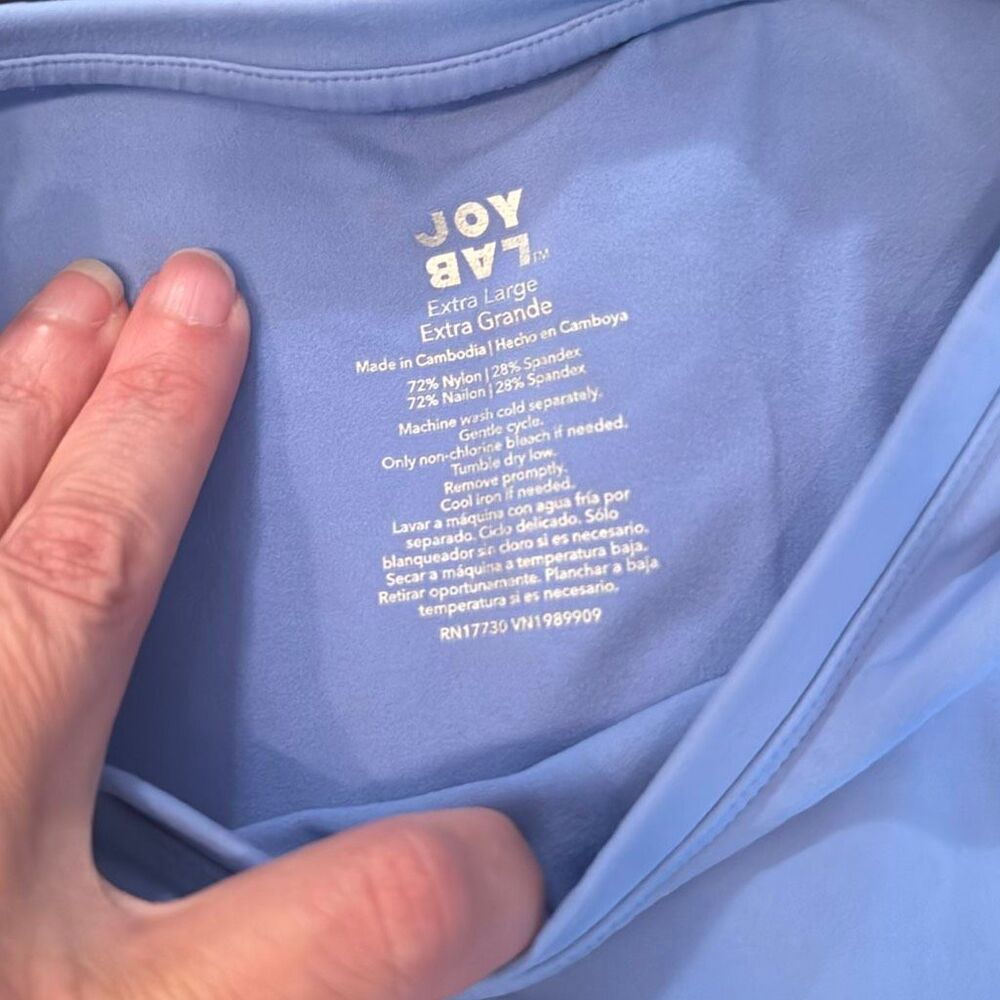 JOY LAB 2 Pc Short Sleeve Crop Top Activewear Athleisure Blue Black Crossback - Picture 4 of 8